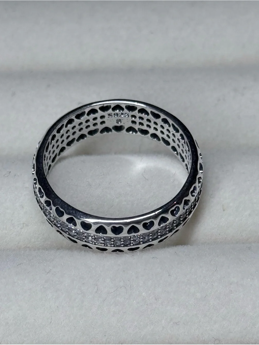 Sterling Silver Heart Band Ring with Pavé Cubic Zirconia - Size 8